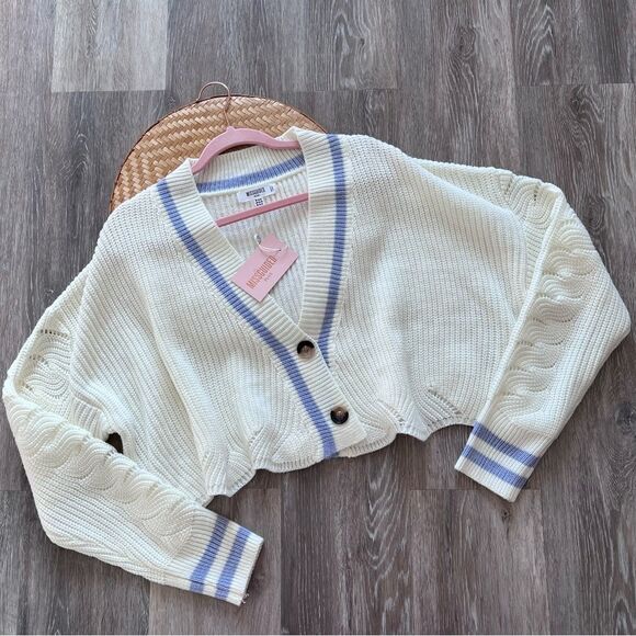 Nwt missguided preppy varsity cropped scalloped‎ cardigan plus size 14 - Picture 1 of 5